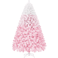 thumbnail image 1 of Yaheetech 6ft Flocked Artificial Christmas Tree with Foldable Stand, Pink Gradient, 1 of 7