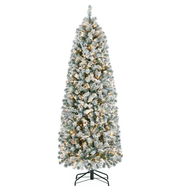 Yaheetech 6ft Prelit Snow Flocked Pencil Artificial Christmas Tree