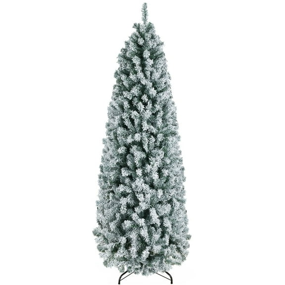 Yaheetech 6ft Snow Frosted Artificial Christmas Tree with Pencil Shape Metal Stand, Green