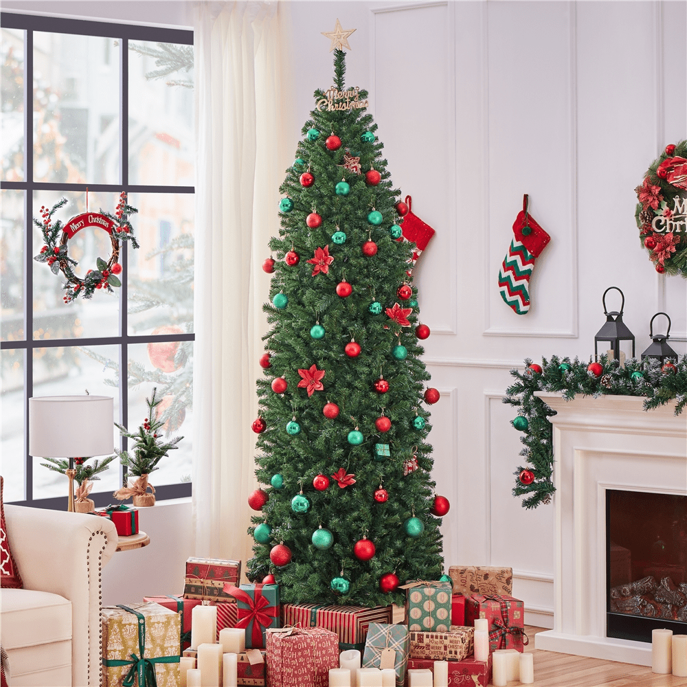 Yaheetech 7.5 Ft Prelit Artificial Christmas Tree with Foldable Stand,Green