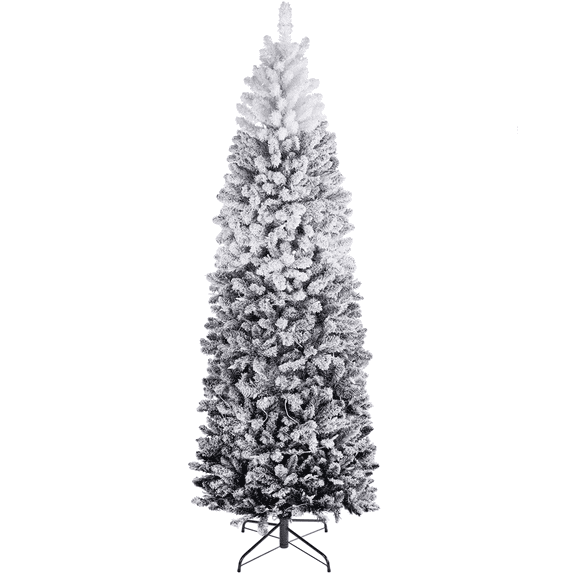 Yaheetech 7.5Ft Pre-lit Flocked Pencil Artificial Christmas Tree with Lights,Black Gradient