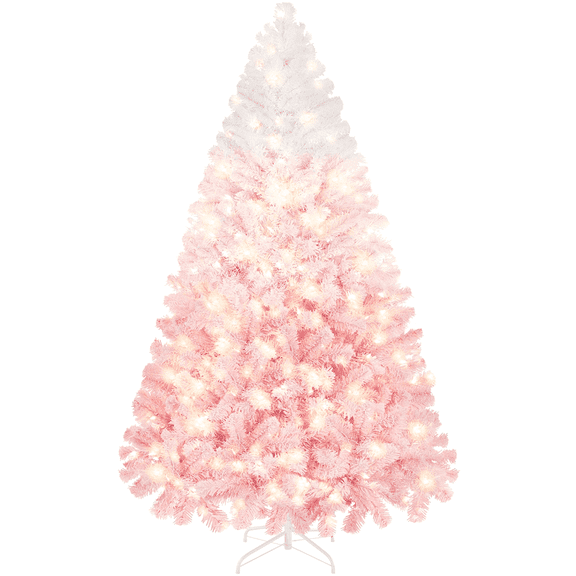 Yaheetech 7.5ft Flocked Artificial Christmas Tree with Foldable Stand, Pink Gradient