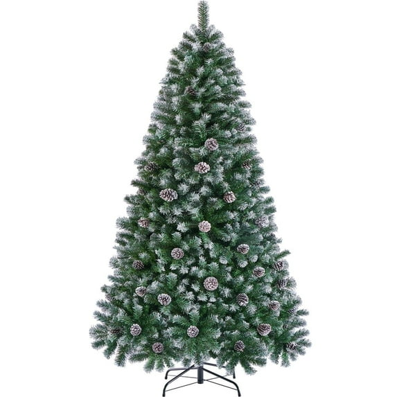 Yaheetech 7.5ft Pre-decorated Frosted Artificial Christmas Tree with Pinecones, Green