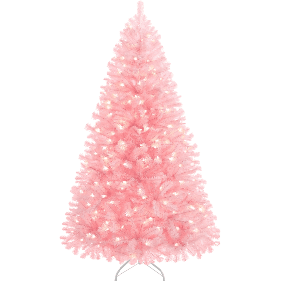 Yaheetech 7.5ft Pre-lit Artificial Christmas Tree with Foldable Stand, Pink