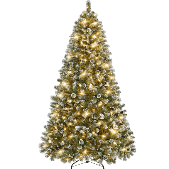 Yaheetech 7.5ft Pre-lit Frosted Artificial Christmas Tree with Stand, Green