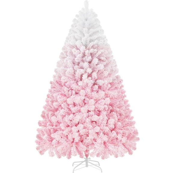 Yaheetech 7.5ft Unlit Flocked Artificial Christmas Tree with 1284 PVC Tips, Pink Gradient
