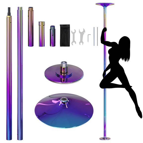 Yaheetech 7'-9' H Height Adjustable Spinning Static Dancing Pole, 45mm Chrome Dance Pole for Party Pub Exercise Club, Colorful