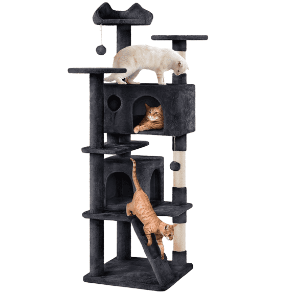 Yaheetech 70.1" Large Multi-Level Cat Tree with Double Condos & 3 Perches, Black
