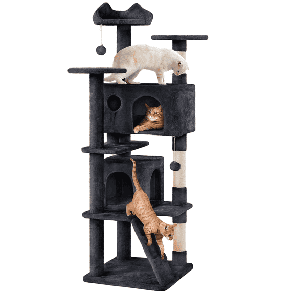 Yaheetech 70.1" Large Multi-Level Cat Tree with Double Condos & 3 Perches, Black