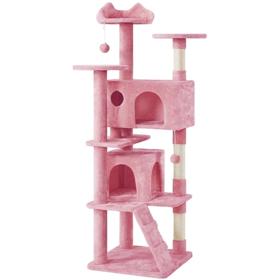 Yaheetech 70.1" Large Multi-Level Cat Tree with Double Condos & 3 Perches, Pink