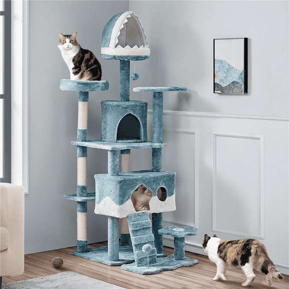 Yaheetech 72.5''H Ocean-themed Cat Tree Cat Tower with Condos,Blue