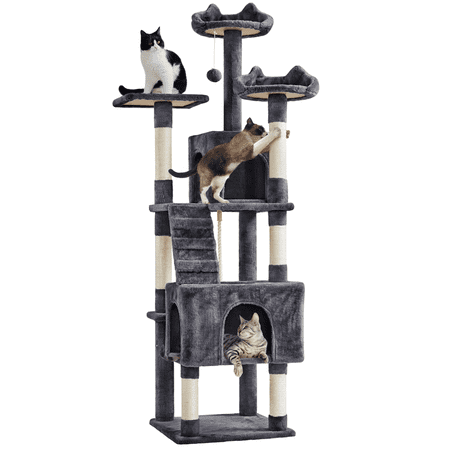 Yaheetech 72? H Cat Tree with 2 Condos & 3 Top Platform & Scratching Posts, Dark Gray