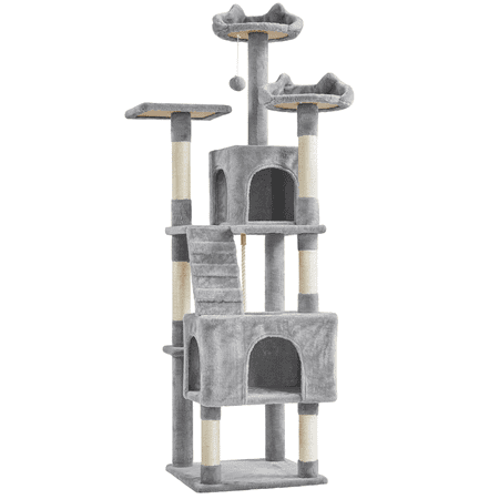 Yaheetech 72'' Height Multi Level Cat Tree with 2 Cozy Condos & Scratching Post,Light Gray