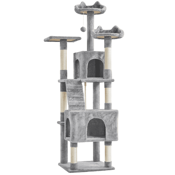 Yaheetech 72'' Height Multi Level Cat Tree with 2 Cozy Condos & Scratching Post,Light Gray
