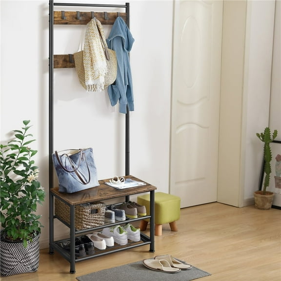 Yaheetech 73" H Metal Hall Tree Entryway Coat Rack,Rustic Brown