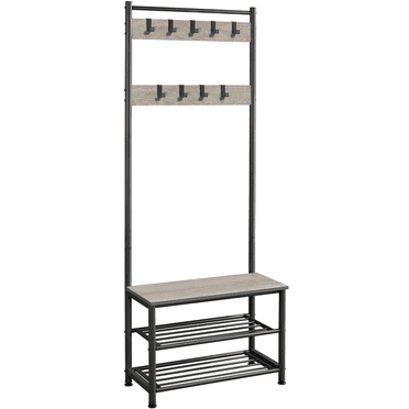Yaheetech 73'' H Metal Hall Tree Entryway Coat Rack with Shoe Storage Bench & 9 Movable Hooks,Gray