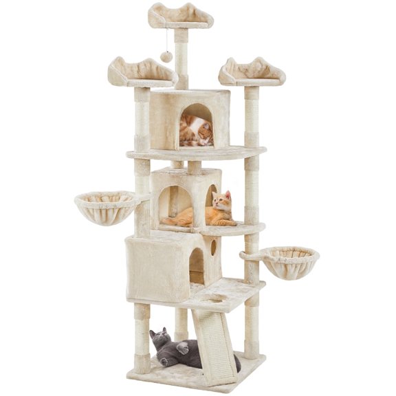 Yaheetech 76.5-inch Cat Tree Cat Tower with Condos, Beige