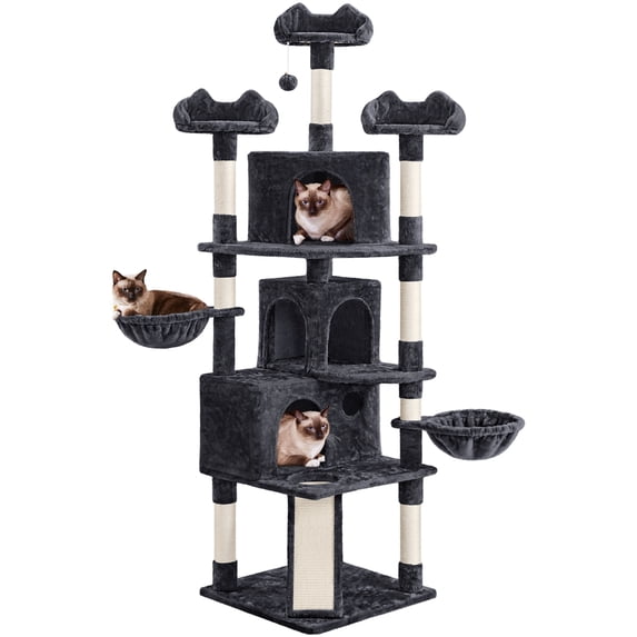 Yaheetech 76.4" Cat Tree Tower with 3 Condos and 2 Baskets, Dark Gray