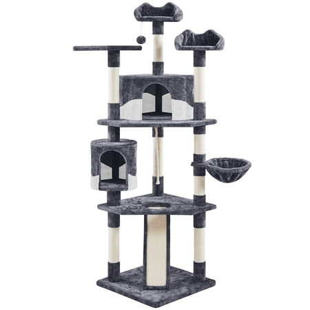 Yaheetech 79'' Multilevel Cat Tree with Condos & Scratching Posts, Dark Gray/White