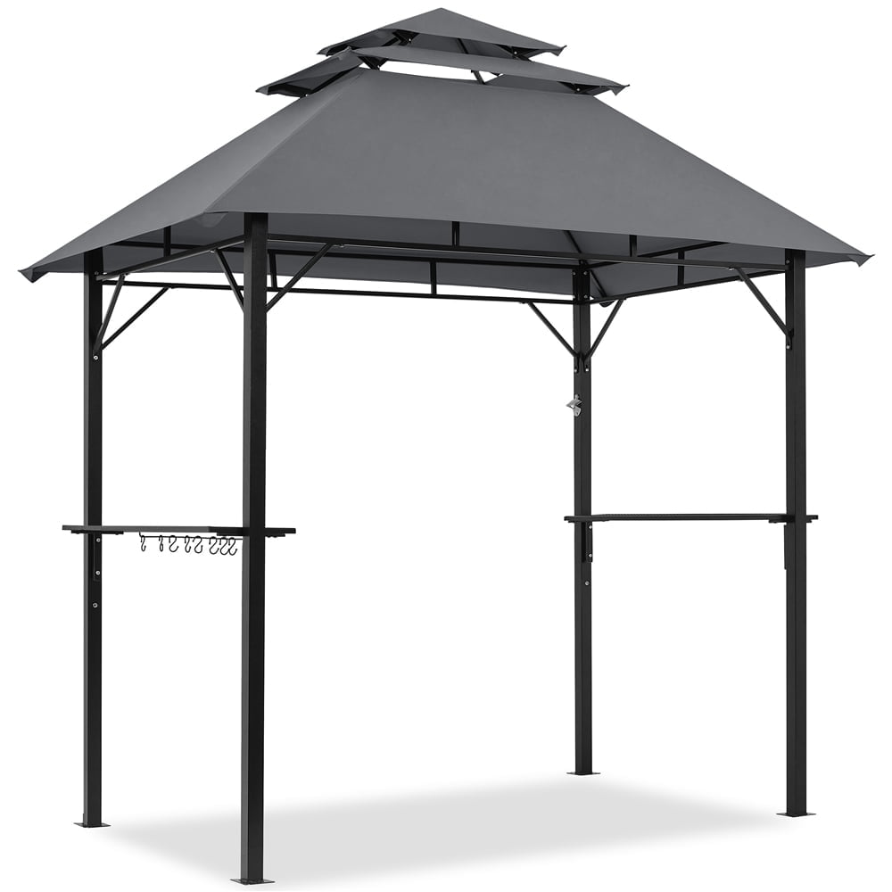 Yaheetech 8×5 Ft Outdoor Grill Gazebo with Height Adjustable Shelves, Dark Gray