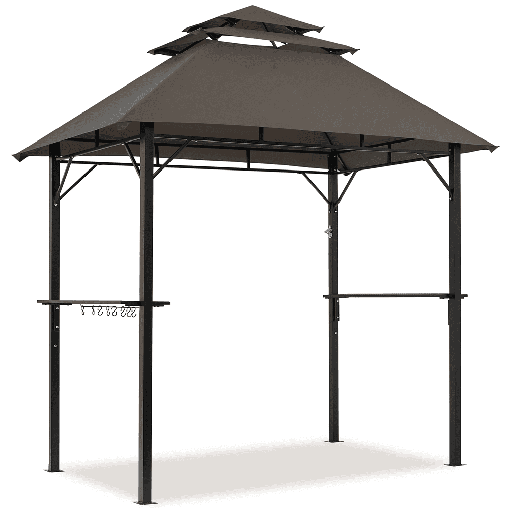 Brown Steel Pop-Up Patio Grill Gazebo with Adjustable Shelves