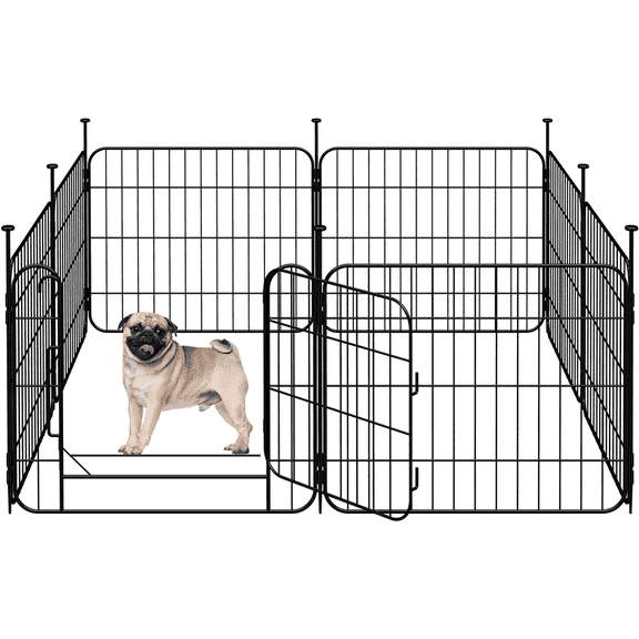 Yaheetech 8 Panels Foldable Metal Dog Playpen Puppy Fence with Door, 19.7″ H, Black