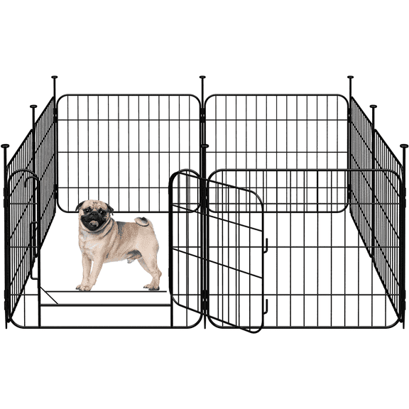 Yaheetech 8 Panels Foldable Metal Dog Playpen with Door, 19.7″ H, Black