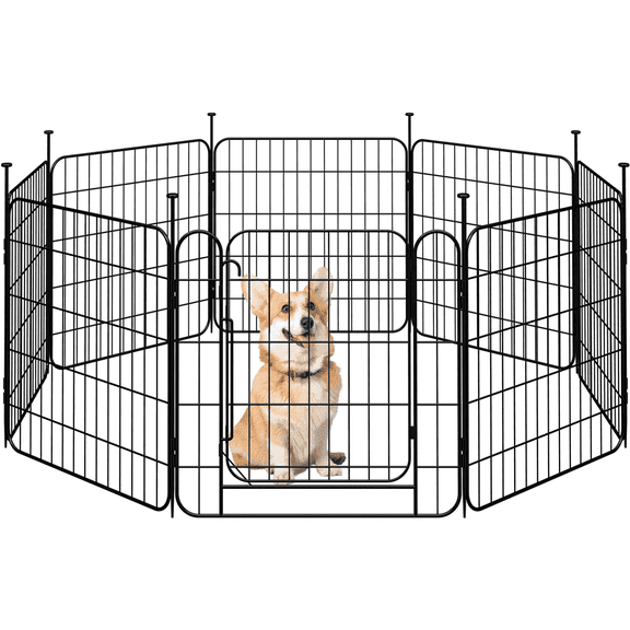 Yaheetech 8 Panels Foldable Metal Dog Playpen Exercise Barrier with Door, 23.6″ H, Black