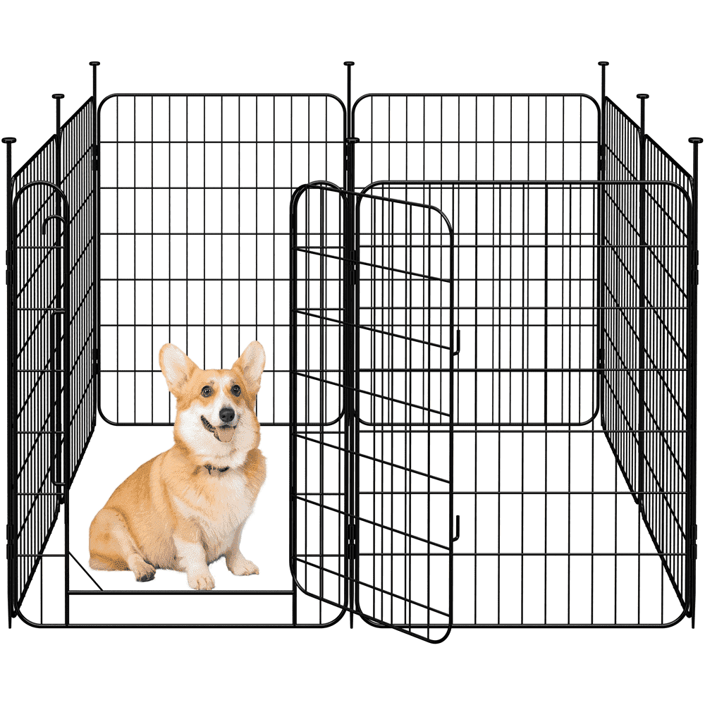 Yaheetech 8 Panels Foldable Metal Dog Playpen Puppy Fence with Door, 31.5″ H, Black