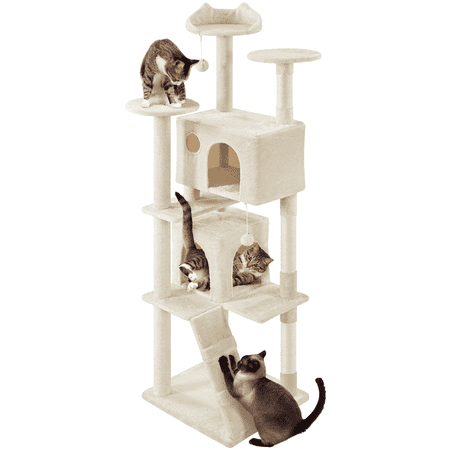 Yaheetech 80" H Multilevel Cat Tree Tower with Condos, Scratching Posts and Perches, Beige