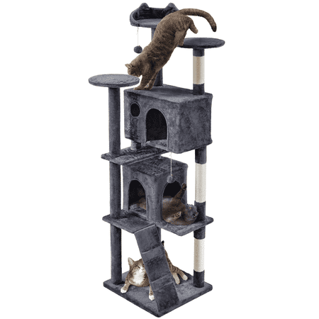 Yaheetech 80" H Multilevel Cat Tree Tower with Condos, Scratching Posts and Perches, Dark Gray