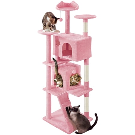 Yaheetech 79.7" H Multilevel Cat Tree Tower with Condos, Scratching Posts and Perches, Pink