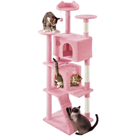 Yaheetech 79.7" H Multilevel Cat Tree Tower with Condos, Scratching Posts and Perches, Pink