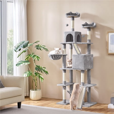 Yaheetech 82.5" H Large Cat Tree Cat Tower with Condos, Light Gray