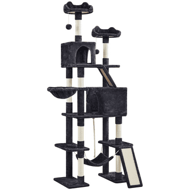 Yaheetech 82.5" H Multi Level Cat Tree with 2 Condos and Basket, Black
