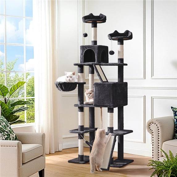 Yaheetech 82.5" H Multi Level Cat Tree with 2 Condos and Basket, Black