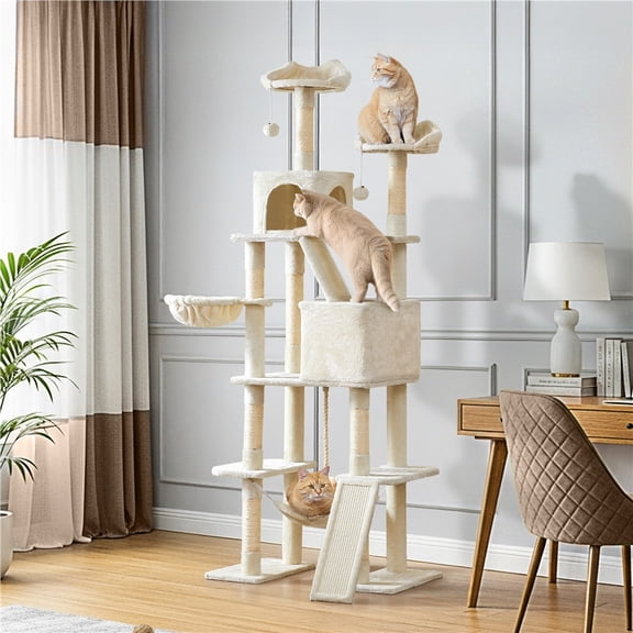 Yaheetech 82.5'' H Multi Level Cat Tree with Condos,Beige