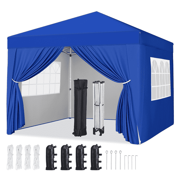 Yaheetech 8x8 FT Pop-up Canopy Tent with 4 Sidewalls, Blue