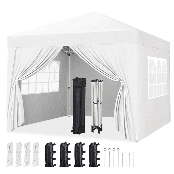 Yaheetech 8x8 FT Pop-up Canopy Tent with 4 Sidewalls, White