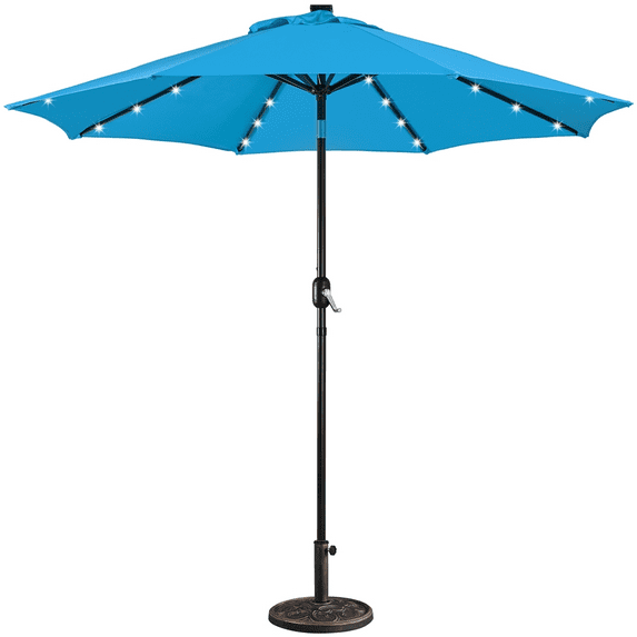 Yaheetech 9FT LED Patio Market Umbrella with 22lbs 17.5'' Patio Market Umbrella Base, Sky Blue