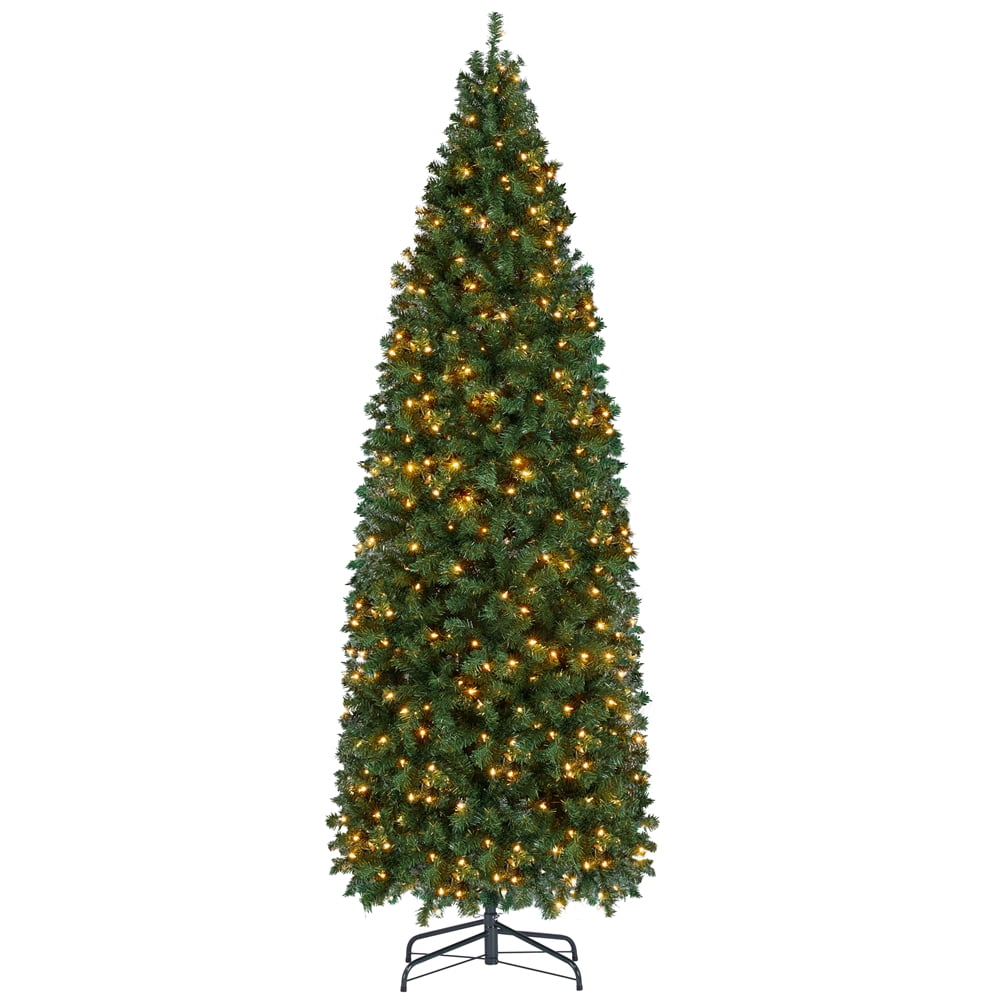 Yaheetech 9Ft Prelit Artificial Christmas Tree Slim Tree with 500 Warm Lights, Green