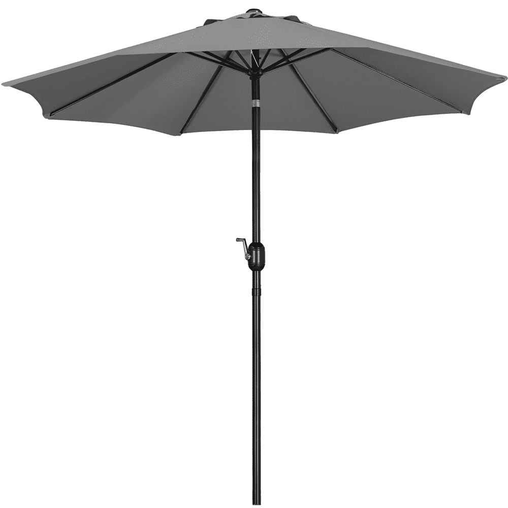 Gray 9 ft. Round Market Umbrella with Crank Lift and Push Button Tilt