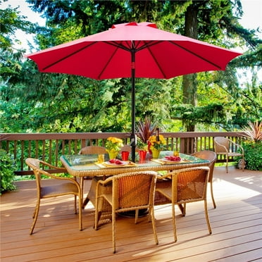 Yaheetech 9ft 8 Ribs Patio Umbrella W/ Push Button Tilt and Crank for Outdoor, Red