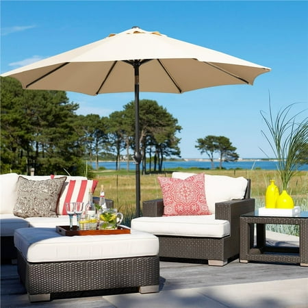 Yaheetech 9ft 8 Ribs Patio Umbrella W/ Push Button Tilt and Crank for Outdoor, Tan