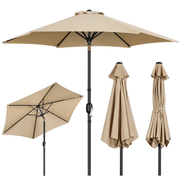 Yaheetech 9ft 6 Ribs Patio Umbrella with Push Button Tilt, Tan