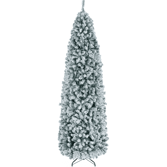 Yaheetech 9ft Prelit Pencil Artificial Christmas Tree with Warm Lights and Foldable Stand, Green