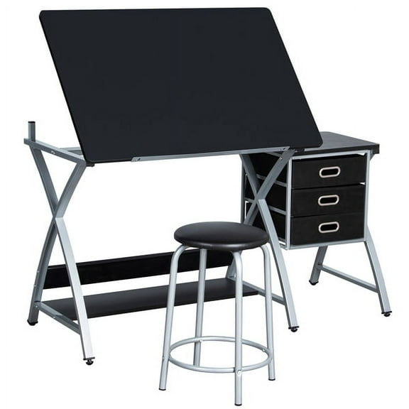 Yaheetech Adjustable Drafting Table with Stool,Black