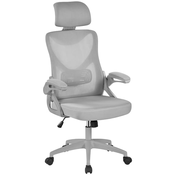 Yaheetech Adjustable High Back Mesh Office Chair with 90° Flip-up Armrest, Full Gray