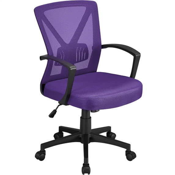 Yaheetech Adjustable Mesh Office Chair Mid Back Swivel Chair Executive Desk Chair Computer and Study Chair with Wheels, Purple