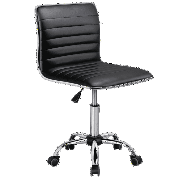 Yaheetech Adjustable Office Chair PU Leather Armless Chair with Wheels, Black